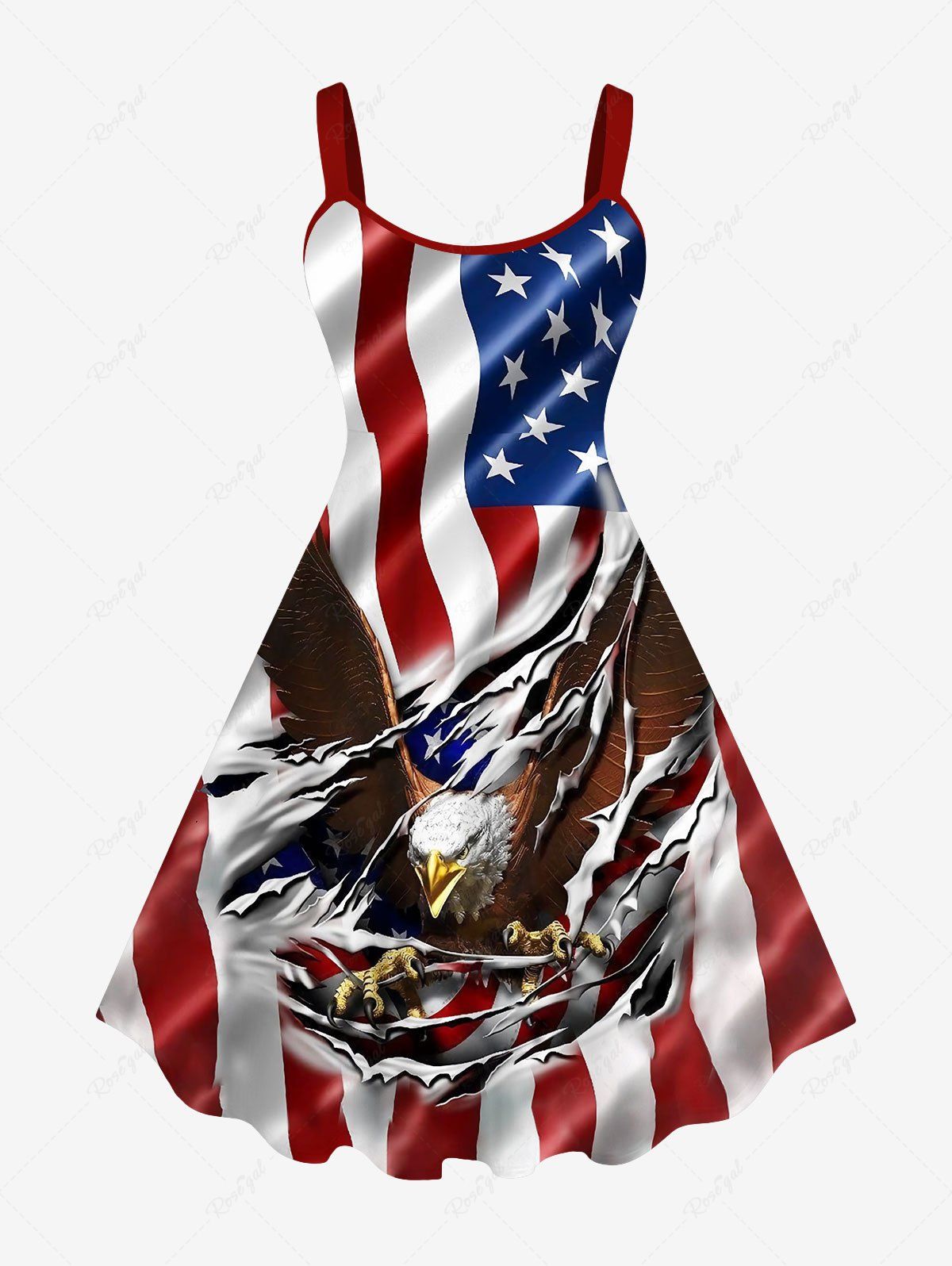 Affordable Plus Size Patriotic American Flag Eagle Ripped Glitter 3D Print Tank Dress  