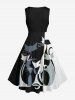 Cat Colorblock Print Plus Size Matching Set For Couples -  