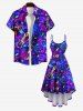 Robe Asymétrique à Bretelle Haute Basse Guitare Etoile Imprimée de Grande Taille à Paillettes - Bleu 3X