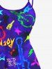 Plus Size Glitter Guitar Star Letters Print Hawaii High Low Asymmetric A Line Cami Dress -  