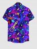 Plus Size Glitter Guitar Star Letters Print Hawaii Button Pocket Shirt For Men -  