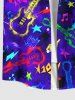 Plus Size Glitter Guitar Star Letters Print Hawaii Button Pocket Shirt For Men -  