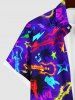 Plus Size Glitter Guitar Star Letters Print Hawaii Button Pocket Shirt For Men -  