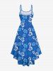 Robe Asymétrique Ligne A Haute Basse Ombré Fleurie Imprimée de Grande Taille - Bleu 3X
