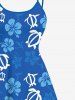 Robe Asymétrique Ligne A Haute Basse Ombré Fleurie Imprimée de Grande Taille - Bleu 3X