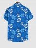 Chemise Décontractée Boutonnée Fleurie Tortue de Mer Imprimée avec Poche de Grande Taille pour Homme - Bleu 2XL