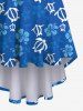 Robe Asymétrique Ligne A Haute Basse Ombré Fleurie Imprimée de Grande Taille - Bleu 3X