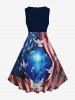 Plus Size Ripped American Flag Lion Glitter Cross Peace Dove Print 1950s Vintage Swing A Line Dress -  