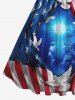 Plus Size Ripped American Flag Lion Glitter Cross Peace Dove Print 1950s Vintage Swing A Line Dress -  