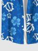 Chemise Décontractée Boutonnée Fleurie Tortue de Mer Imprimée avec Poche de Grande Taille pour Homme - Bleu 3XL