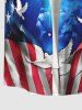 Chemise Boutonnée Déchirée Lion et Drapeau Américain Imprimés avec Poche de Grande Taille à Paillettes - Multi-A 2XL