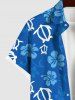 Plus Size Turtle Ombre Floral Print Hawaii Sea Creatures Button Pocket Shirt For Men -  