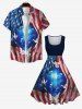 Plus Size Ripped American Flag Lion Glitter Cross Peace Dove Print 1950s Vintage Swing A Line Dress -  