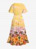Robe Hawaii Fendue Fleur et Arbre Noix de Coco Imprimés de Grande Taille - Jaune 5X