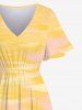 Robe Hawaii Fendue Fleur et Arbre Noix de Coco Imprimés de Grande Taille - Jaune 5X