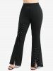 Plus Size Lace Trim Lace-up Split Pockets Solid Flare Pants -  