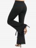 Plus Size Lace Trim Lace-up Split Pockets Solid Flare Pants -  