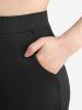 Plus Size Lace Trim Lace-up Split Pockets Solid Flare Pants -  