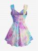 Plus Size Ombre Tie Dye Flocking Bamboo Leaf Crisscross Buckle Ruffles Tank Top -  