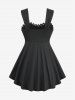 Plus Size Rose Flowers Flocking Mesh Lace-up Grommets Lace Trim Asymmetrical Tank Top -  