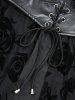 Plus Size Rose Flowers Flocking Mesh Lace-up Grommets Lace Trim Asymmetrical Tank Top -  