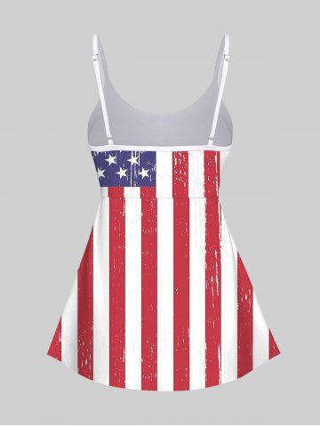 Fashion American Flag Coconut Tree Sea Print Boyleg Tankini Swimsuit (Adjustable Shoulder Strap)