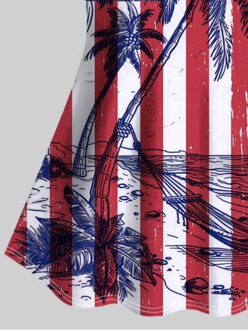 Fashion American Flag Coconut Tree Sea Print Boyleg Tankini Swimsuit (Adjustable Shoulder Strap)