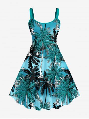 Plus Size Coconut Tree Ombre Print Hawaii Tank Dress - GREEN - M