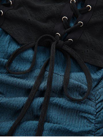 Plus Size Medieval Renaissance Lace Up Ruffles Ruched Cinched High Low Crepe Midi Dress