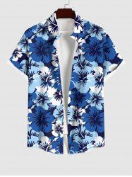 Chemise avec Poches et Boutons à Imprimé Fleurs pour Hommes - Bleu 3XL