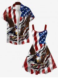 Patriotic American Flag Eagle Ripped Glitter 3D Print Plus Size Matching Outfit For Couples -  
