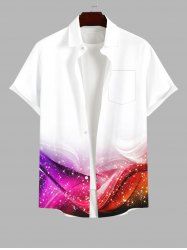 Plus Size Colorful Glitter Ombre Light Beam Print Button Pocket Shirt For Men -  