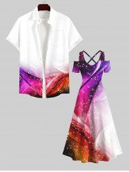 Colorful Glitter Ombre Light Beam Print Plus Size Matching Set For Couples -  