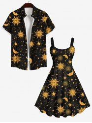 Sun Moon Stars Galaxy Print Plus Size Matching Set For Couples -  