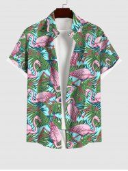 Chemise Décontractée Flamant Feuille Imprimés avec Poche de Grande Taille avec Bouton - Vert M