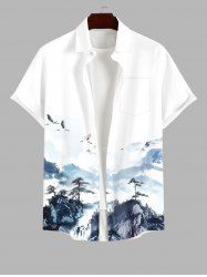 Chemise Arbre Peinture Grue Peinture à L'Encre Imprimés avec Poche et Boutons pour Homme - Multi-A 3XL