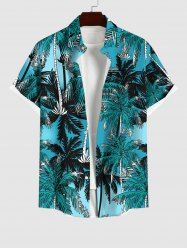 Plus Size Coconut Tree Ombre Print Buttons Pocket Hawaii Shirt For Men -  