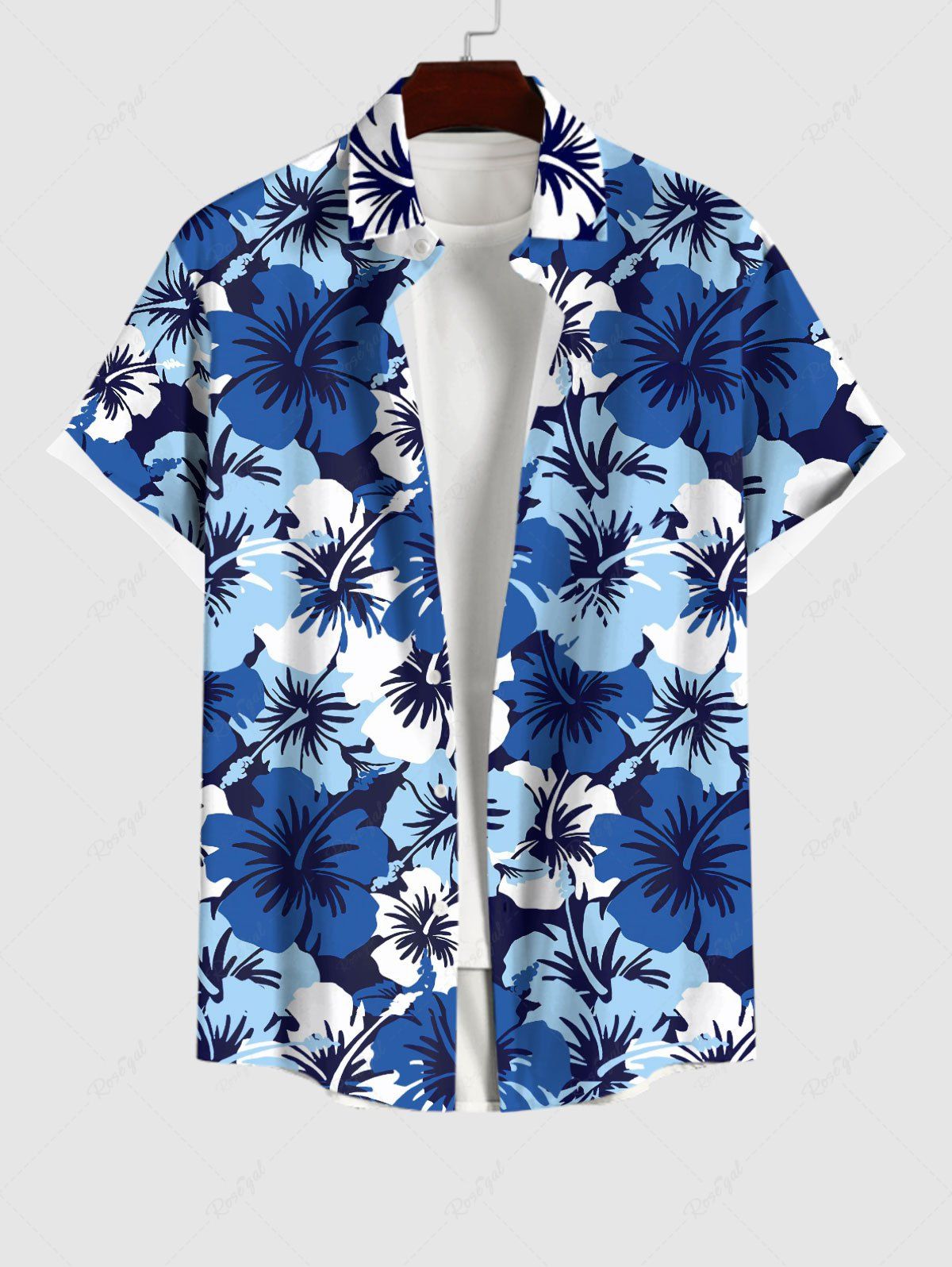 Store Men's Flowers Print Buttons Pocket Hawaii Shirt  