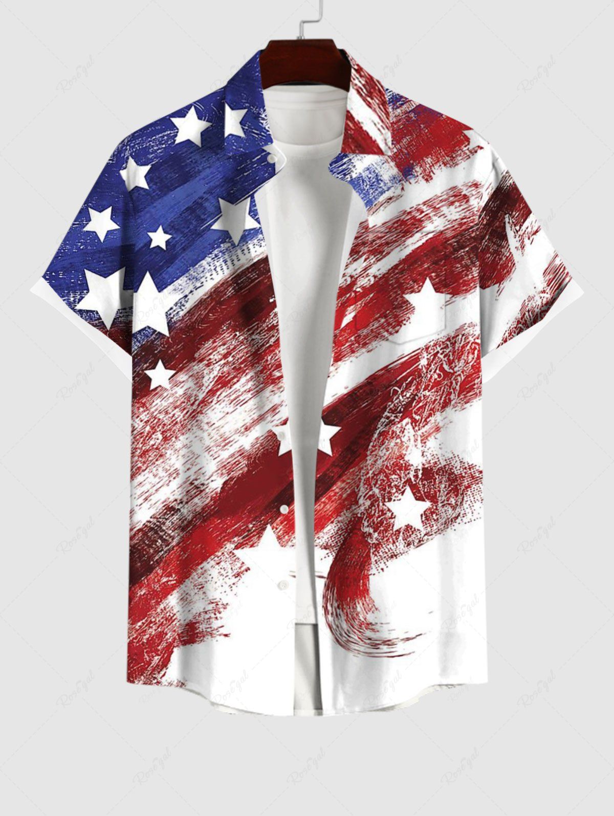 Chemise à Boutons avec Poche et à Imprimé Graffiti Drapeau Américain Grande-Taille pour Hommes Multi-A L