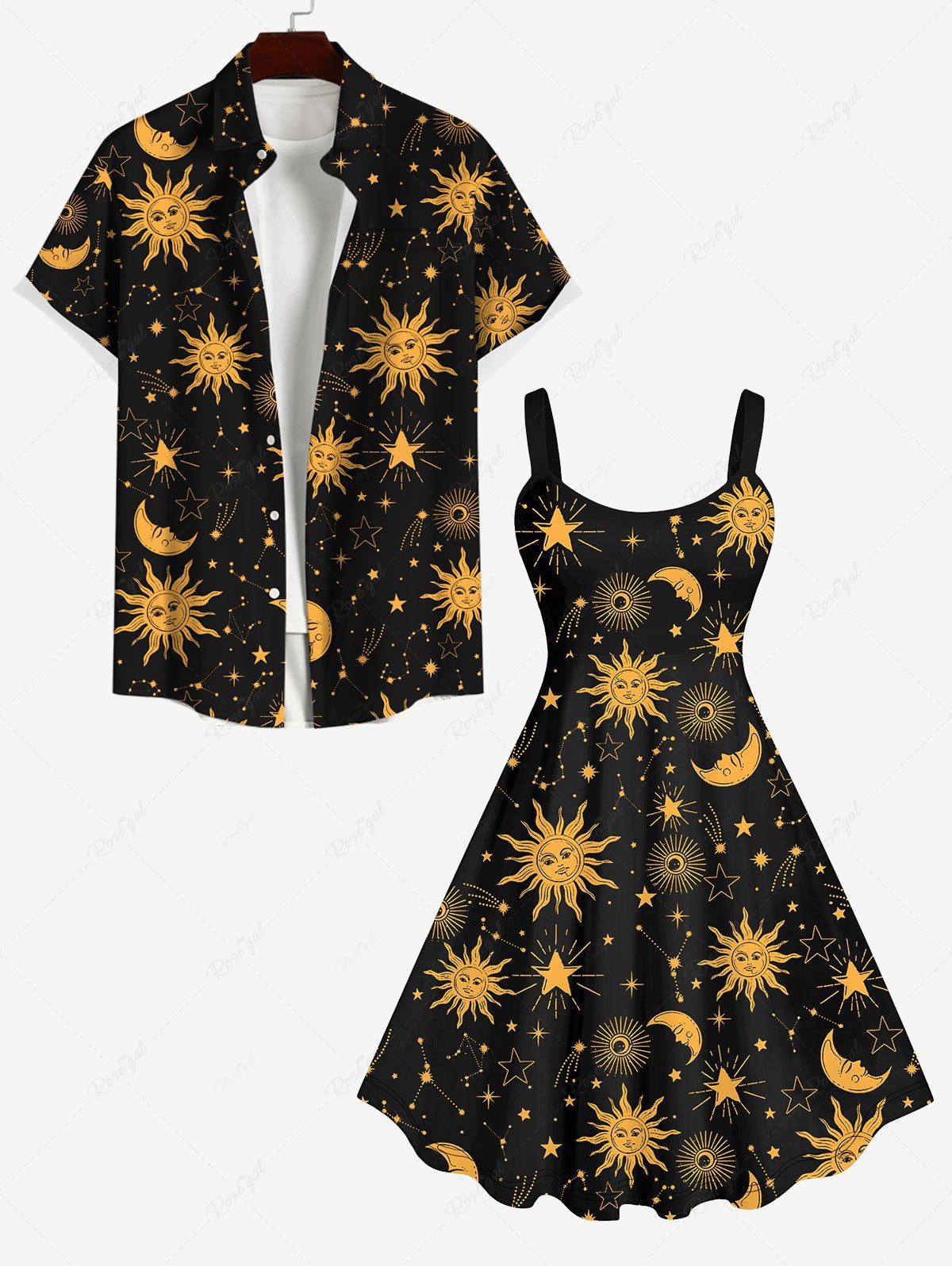 Shops Sun Moon Stars Galaxy Print Plus Size Matching Set For Couples  