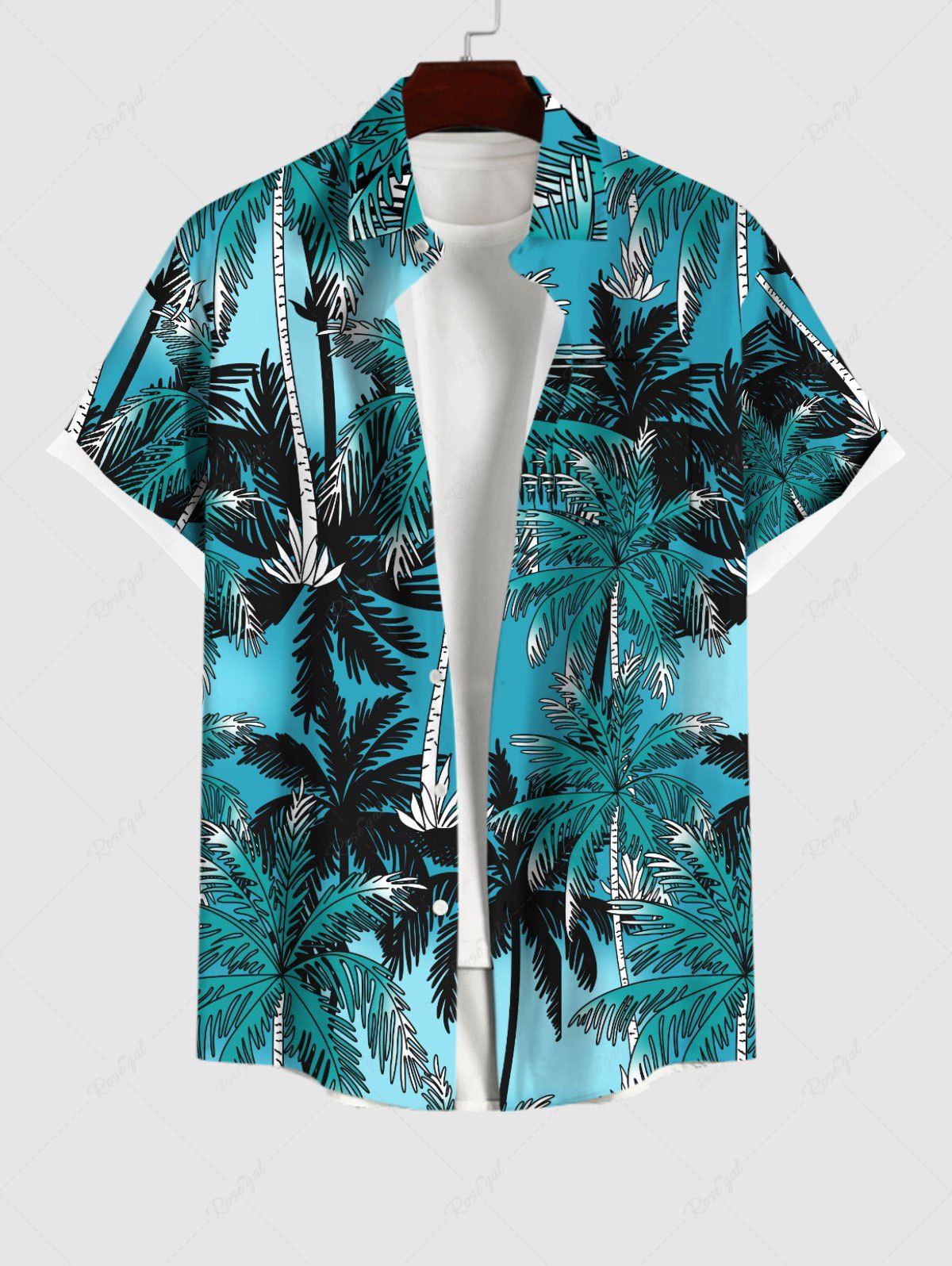 Shops Plus Size Coconut Tree Ombre Print Buttons Pocket Hawaii Shirt For Men  