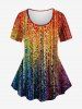 Paint Splatter Sparkling Sequin 3D Print T-shirt and Leggings Plus Size Matching Set -  