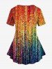 Paint Splatter Sparkling Sequin 3D Print T-shirt and Leggings Plus Size Matching Set -  