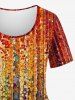 Paint Splatter Sparkling Sequin 3D Print T-shirt and Leggings Plus Size Matching Set -  