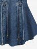 Lace Up Button Pocket Denim 3D Print T-shirt and Leggings Plus Size Matching Set -  