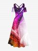 Colorful Glitter Ombre Light Beam Print Plus Size Matching Set For Couples -  