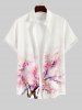 Watercolor Peach Blossom Flower Branch Print Boyleg Tankini Swimsuit and Shirts Plus Size Matching Set For Couples -  