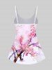 Watercolor Peach Blossom Flower Branch Print Boyleg Tankini Swimsuit and Shirts Plus Size Matching Set For Couples -  