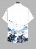 Chemise à boutons et poches pour homme, motif grue de montagne et pin, avec imprimé peinture à l'encre - Multi-A M