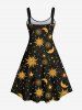 Plus Size Sun Moon Stars Galaxy Print Vintage Backless A Line Tank Dress -  